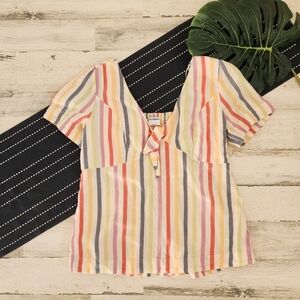 Old Navy Short Sleeve Knot Front Blouse Muilti Stripe NWT Large